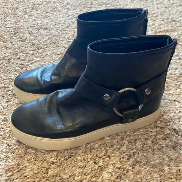 Frye Lena Harness Bootie Black Leather Size 8 - Picture 1 of 8